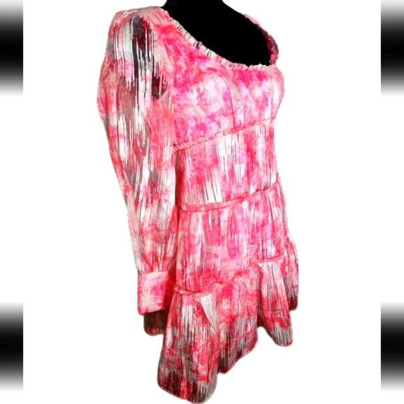 Marchesa Notte Womens Pink Gathered Metallic Fil Coupé Organza Mini Dress 4 - Picture 3 of 16